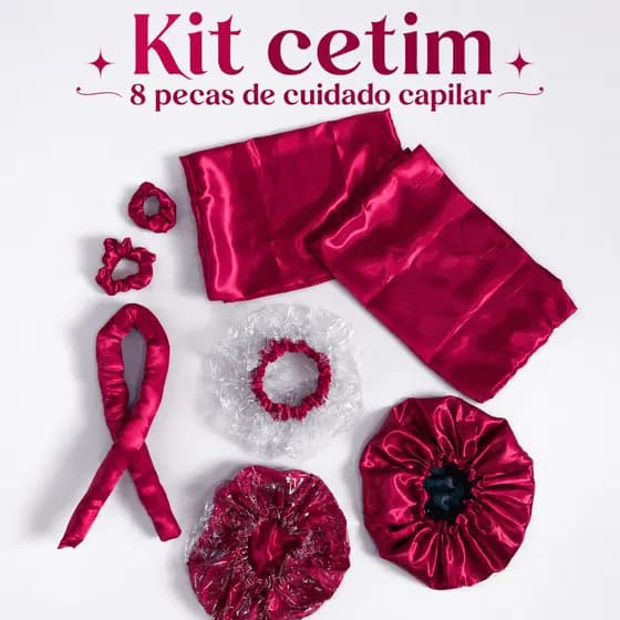 Kit Touca Cetim Anti-frizz com Regulagem Hidratação e Banho Xuxinha Fronha Modelador de Cachos