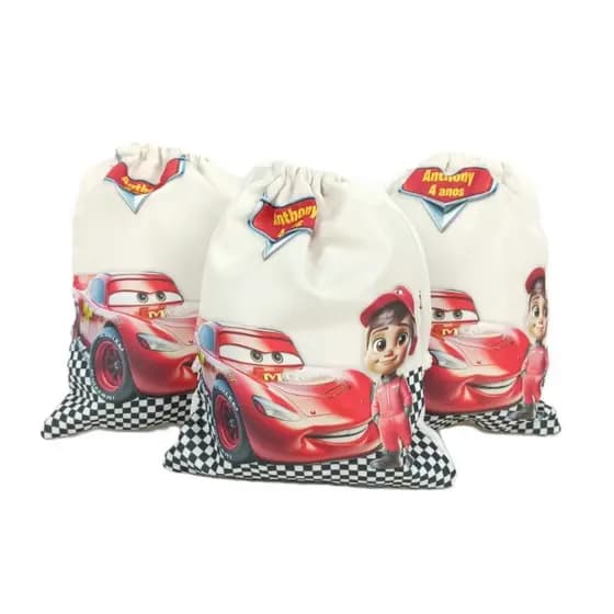Sacolinhas Surpresa Personalizada Tecido Carros Festa de Aniversário c/15 15x20