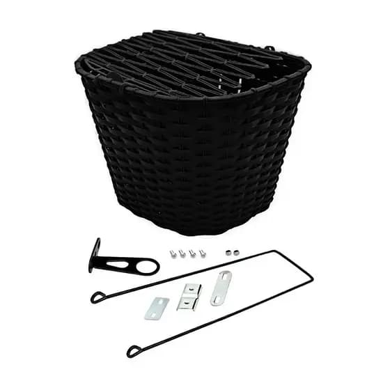 Cesta Grande Dianteira P/ Bike Aro 24 e 26 C/ Tampa Plástico Marrom e Preta