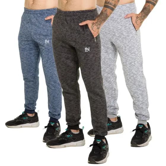Kit 2 Calças Masculinas Moletom Flanelada Esportiva C/Bolso e Zíper Rajada