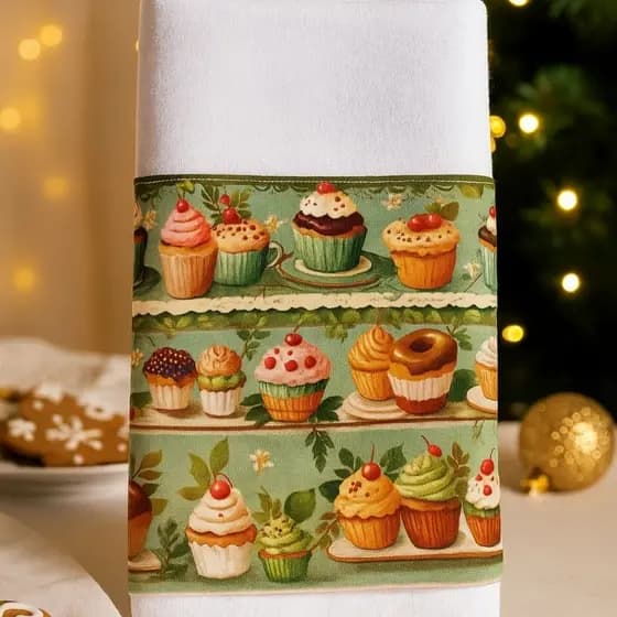 Pano de Prato Cupcake Cozinha Copa Decorativo Tecido 100% Algodão Digital