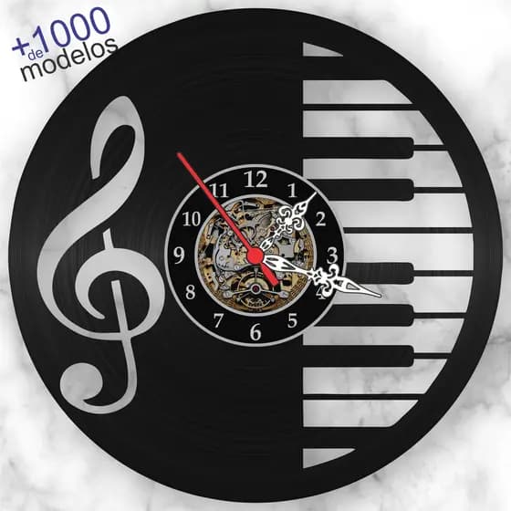 Relogio de Parede Piano Bar Clave De Sol Notas Musicais Disco Vinil LP Decoração Vintage Retro