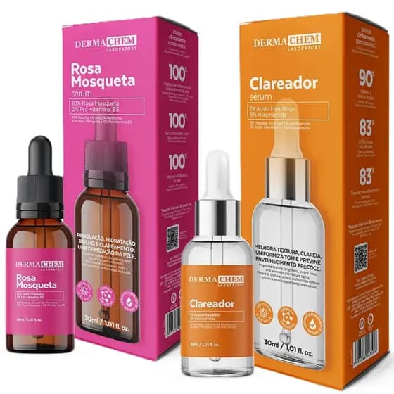 Kit Sérum Clareador de Manchas no Rosto e Melasma Facial Niacinamida Vitamina c Rosa Mosqueta Puro Original