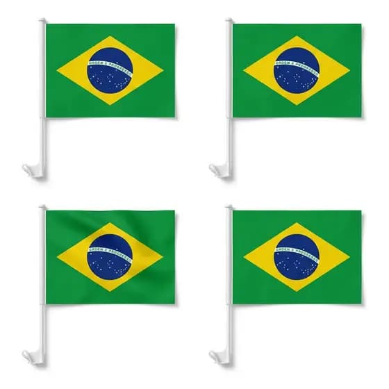 Kit 4 Bandeira Brasil Carro Vidro 40x30 C/ Haste Copa Mundo Futebol Eleição Decoração Verde Amarela