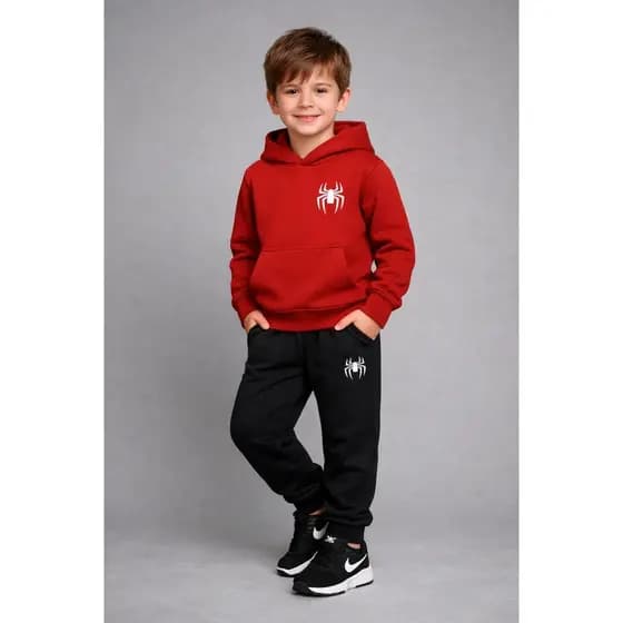 Conjunto Moletom Infantil Menino Flanelado Premium Aranha Canguru Capuz Agasalho