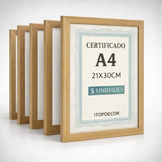 Kit 5 Moldura para Quadro Certificado Diploma A4 21x30cm com Acetato