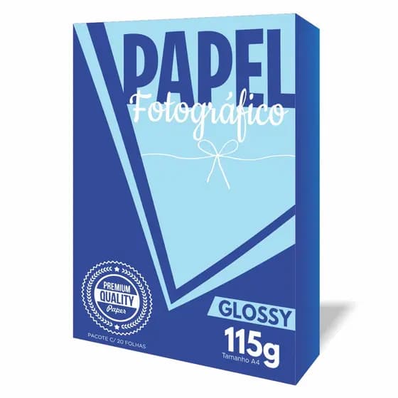 Papel Fotográfico Glossy Brilho 115g ou 135g A4 - Pacote c/20 Folhas