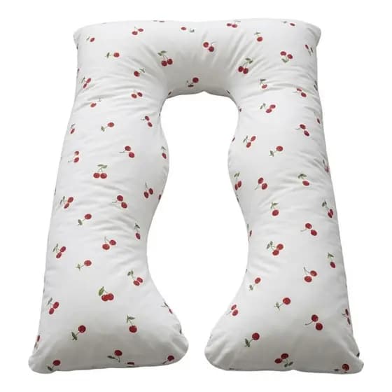 Travesseiro De Corpo Gestante 130x80cm Com Fronha Zíper Percal Estampada Cerejas Macio Confortável Enxoval Premium