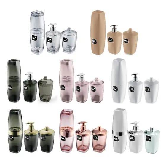 Kit Luxo Banheiro Porta Escova de Dentes e Porta Sabonete Liquido Mais Porta Algodao - UZ