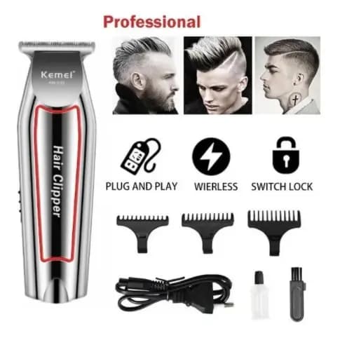 Maquina De Cortar Cabelo E Aparar Barba E Acabamento S/ Fio Recarregável Km-032