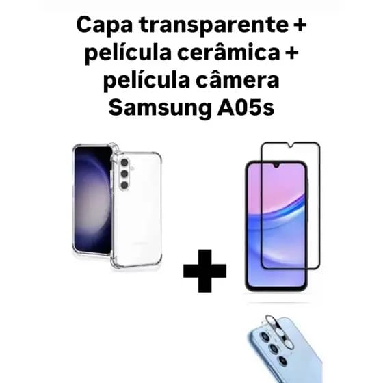 Kit 3x1 Samsung Galaxy A05s- Capa Silicone + Película CERÂMICA 9D + Película de câmera