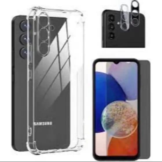 Kit 3x1 Samsung Galaxy M14 5G- Capa Silicone + Película CERÂMICA PRIVACIDADE 9D + Película de câmera