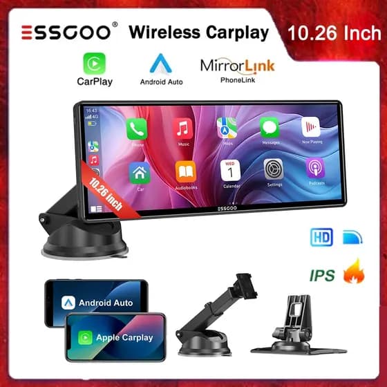 ESSGOO Sem Fio 10.26 Polegada CarPlay Android Auto HD Tela De Toque Centro Rádio Do Carro Multimídia Player Vídeo USB/AU