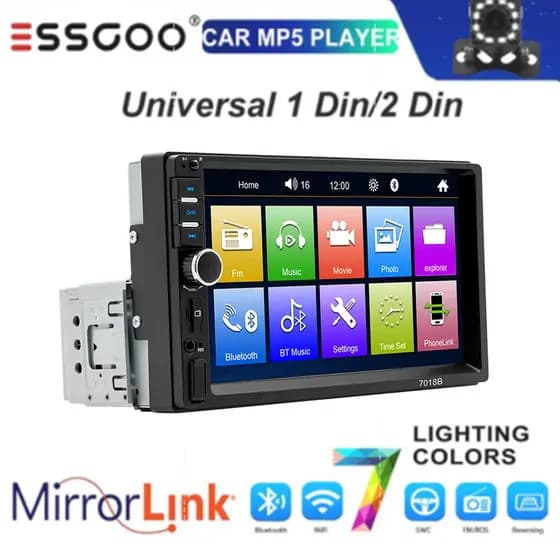 ESSGOO 7018B Bluetooth Carro MP5 Multimídia Centro 7 Polegada Tela De Toque USB/TF/AUX FM Espelho Ligação Rádio Do