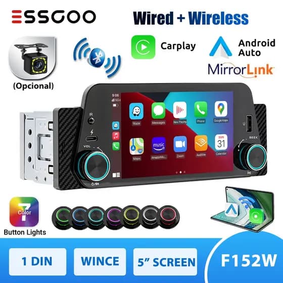 ESSGOO Universal Sem Fio Carplay Android Auto 1 Din 5 " Player De Carro Multimídia MP5 Suporte Espelho Link USB/TF/AUX