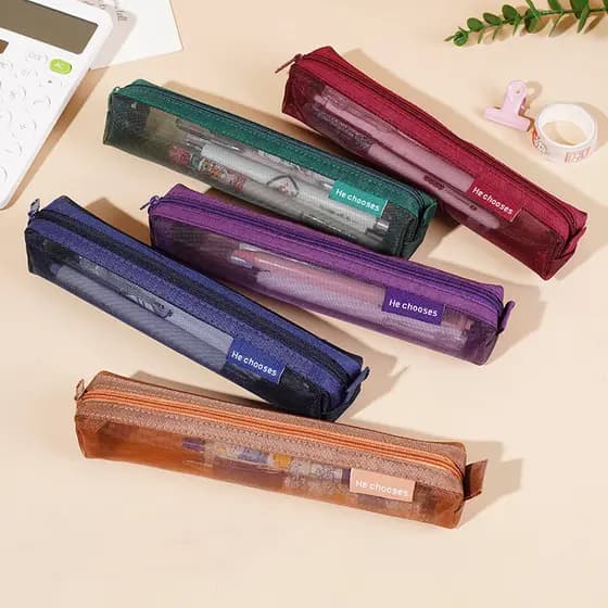 Retro Cor Mini Malha Lápis Bolsa Portátil Multifuncional Estudante Exame Caneta Saco De Armazenamento Retangular Papelar