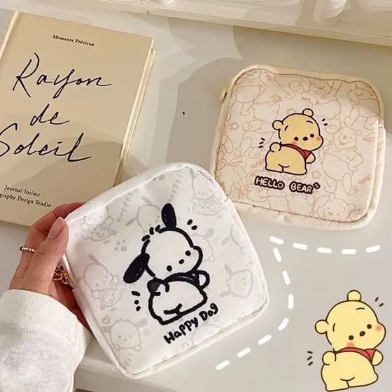 Grande Capacidade Pacha Cão Pooh Urso Absorvente Almofada Bolsa Fone De Ouvido Linha Dados Batom Saco Armazenamento Port