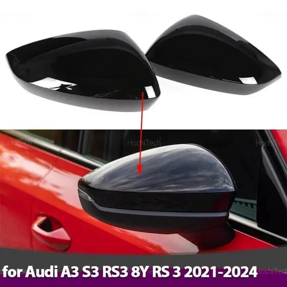 2 Tampas De Espelho Retrovisor Lateral Preto De Fibra De Carbono Para Audi A3 S3 RS3 8Y RS 3 2021-2024 Acessórios Extern