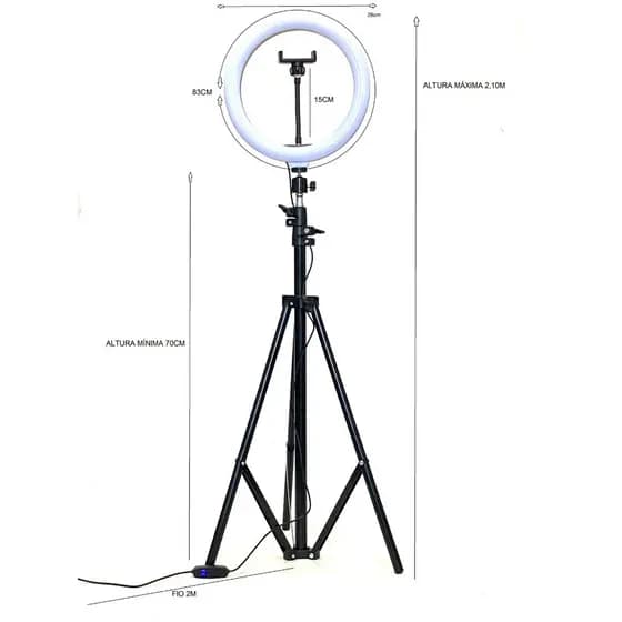 ring light grande led com tripe para celular com 83 cm de circunferência mais Brinde ring Light de mesa 8 polegadas OFERTA
