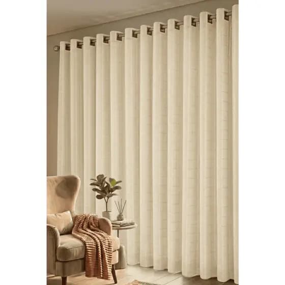 Cortina 4,00x2,80 Microfibra C/voil Xadrez Quarto Ou Sala