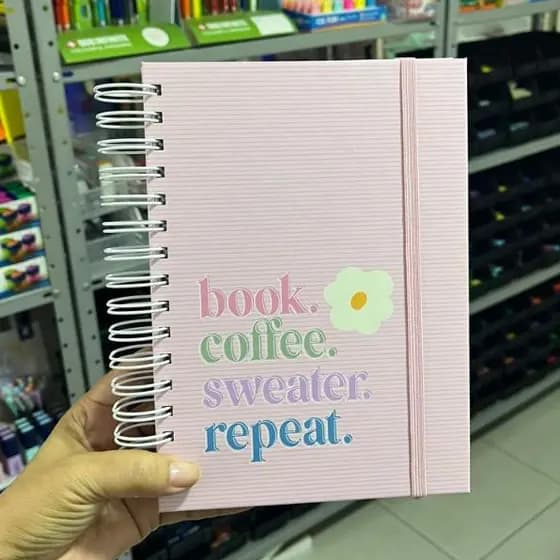 Caderno de leituras - Book Coffee Sweater Repeat - Tamanho A5 - Envio Imediato
