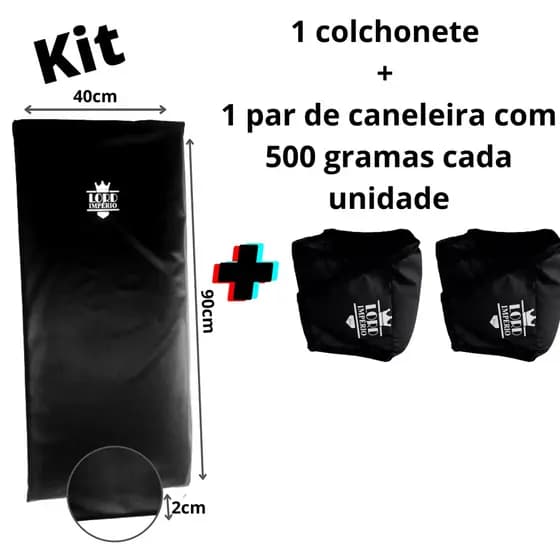 kit colchonete + tornozeleira/caneleira peso com 500gramas em cada unidade - enviado em par - na cor preto