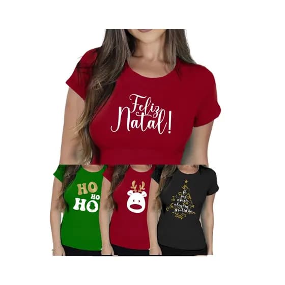 Camiseta Camisa Baby Look T-shirt Feminina Para Natal Natalina Tema Natalino