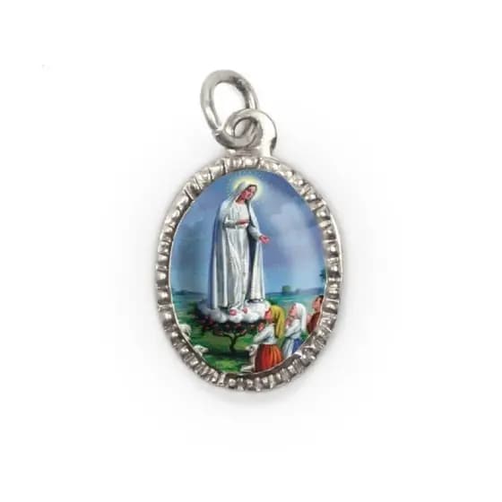 Medalha de Alumínio Oval Prata N. Sra. De Fátima - 2X1,3cm.