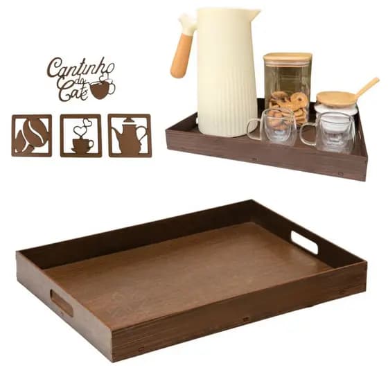 Kit Cantinho do café Completo + Placa Decorativa de Parece porta Garrafa de Café Xicará Apoio Mdf nf