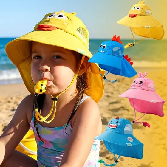 Chapéu Bucket Infantil Divertido Com Apito Crianças Menino Menina Proteção Solar Praia Piscina Sol