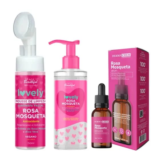 Kit Limpeza de Pele Skin Care Sérum Clareador Rosa Mosqueta