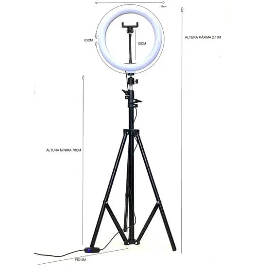 ring light com tripé grande Tripé 2 m 83 cm de circunferência 26 cm de led hing light para celular