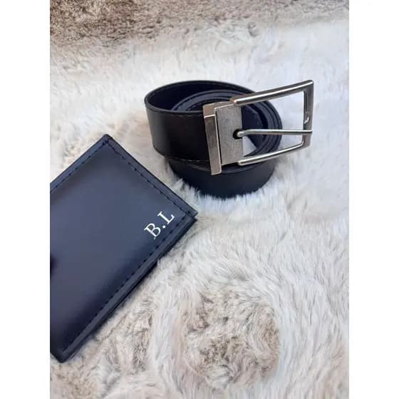 Kit Carteira Masculina Slim + Cinto Dupla Face Personalizados Com Nome ou Iniciais Em Couro Sintético