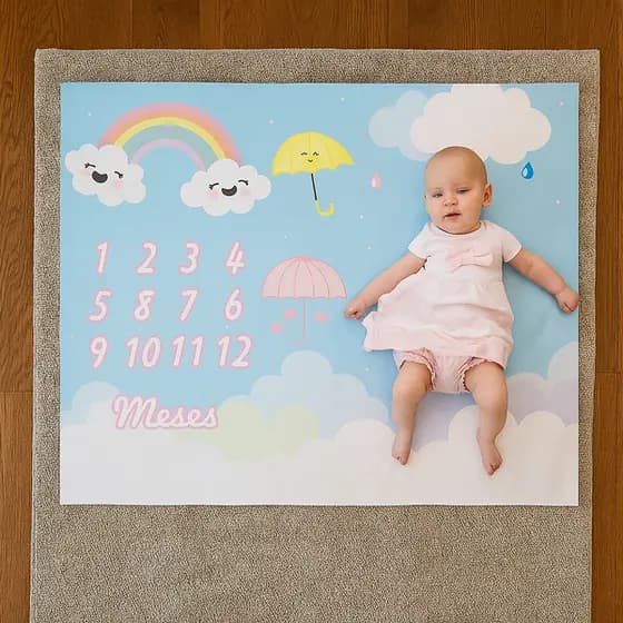 Kit Mesversário Bebê: Tapete Lona 280g + Molde MDF | Pronta Entrega