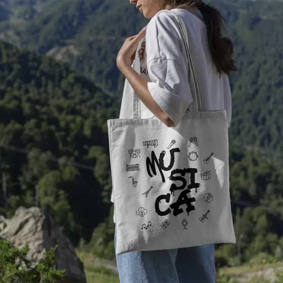 Ecobag Música Bolsa de Praia Moda Ecológica SacolaTecido Praiana Algodao Grande 30x40 Instrumentos
