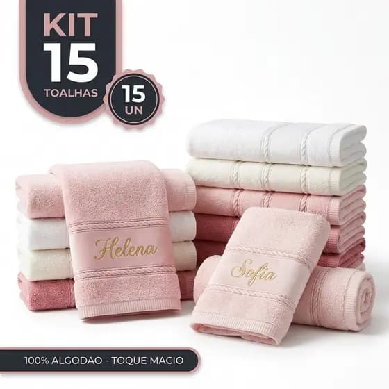 Kit 15 Toalhas de Lavabo Personalizada com Nome Bordado 100% Algodão Toalhinha de Mão Boca Batizado