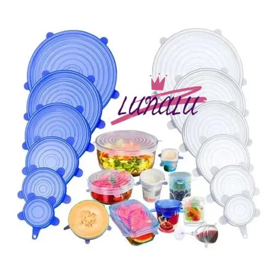 Kit Conjunto 6pçs Jogo Tampas De Silicone Ajustável Potes Universal Reutilizável Cozinha