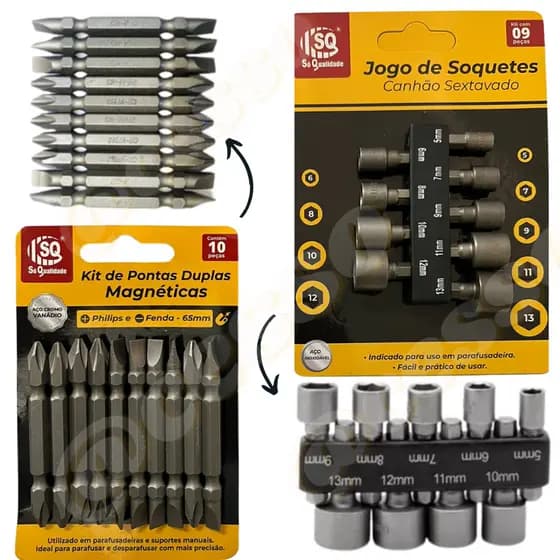 Kit Com 9 Soquetes 5 A 13mm + Kit 10 Ponteiras Parafusadeira Promoção