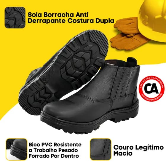 Bota Botina Masculina de Segurança uso Profissional Couro Legitimo Biqueira PVC envio imediato