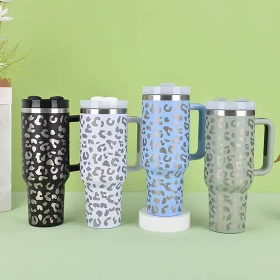 copo Térmica estampa Onça Animal Print 1200ml Aço Inox Tampa Canudo metal