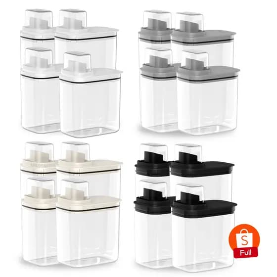 Kit 4 Peças Dispenser Flow 1,5 E 2,3 Litros Sabão Líquido Amaciante Produtos Limpeza Lavanderia