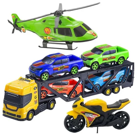 Kit 7 Brinquedos Cegonha Carrinho Helicoptero Moto Infantil