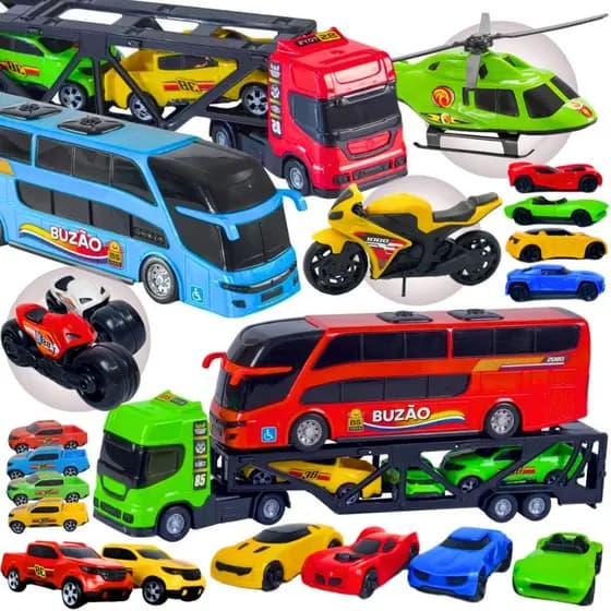 Caminhão Cegonha Brinquedo Carrinhos Ônibus Infantil 13 Pçs