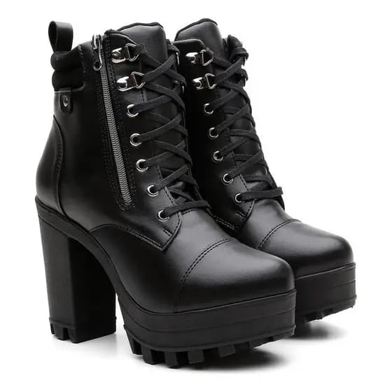 Coturno Feminino Tratorado Cano Curto Salto Alto Bota Macia Moderno