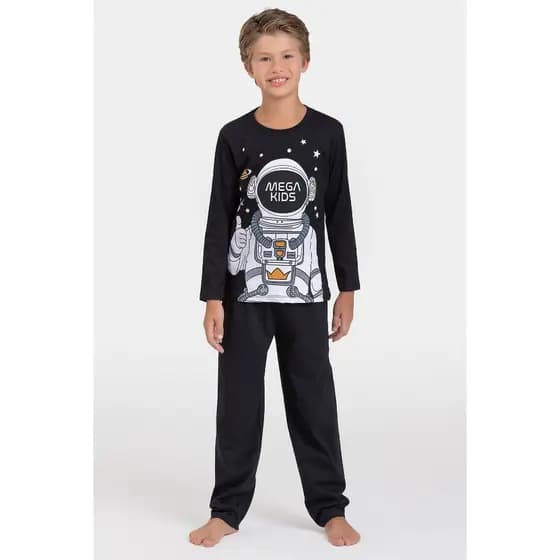 Pijama Infantil Manga Longa Masculino Astronauta - Preto