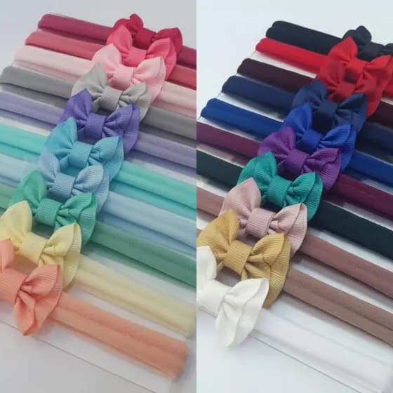 Kit 20 Faixas/Tiaras de cabelo para bebê Mini Franzido