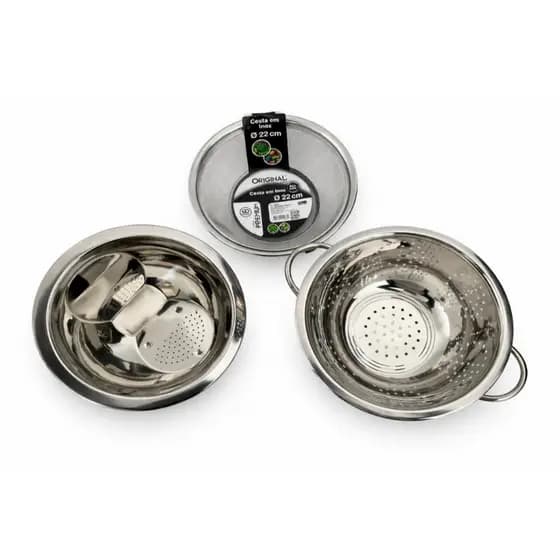 Kit 3 Escorredores - Massas, Arroz e Cesta em Aço Inoxidável - Resistente, Durável e Funcional