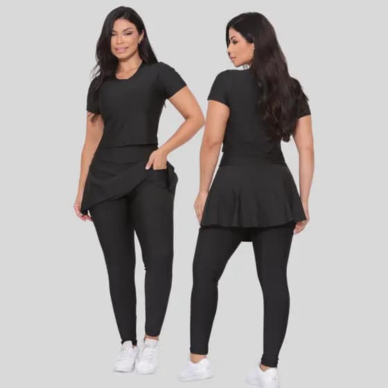 Conjunto Fitness Moda Evangelica Com Bolso Legging e Top