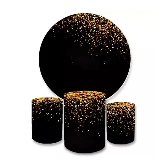 Trio Capa Cilindros Veste Fácil + Capa Painel Redondo Glitter Dourado com Preto