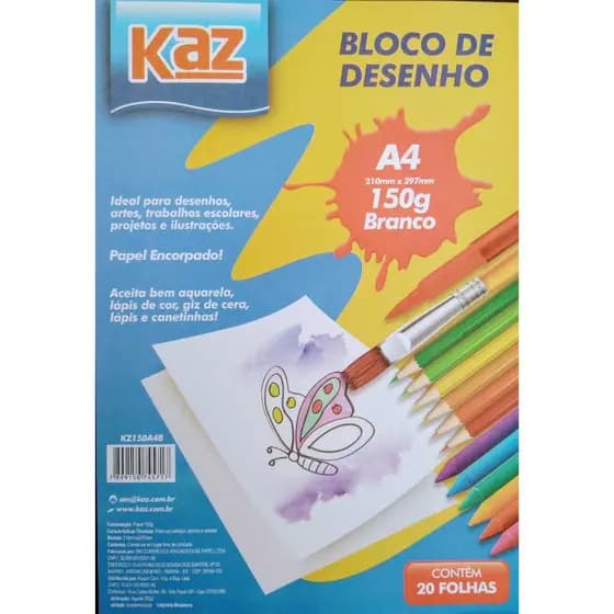 Bloco de Desenho com 20 Folhas A4 Branco